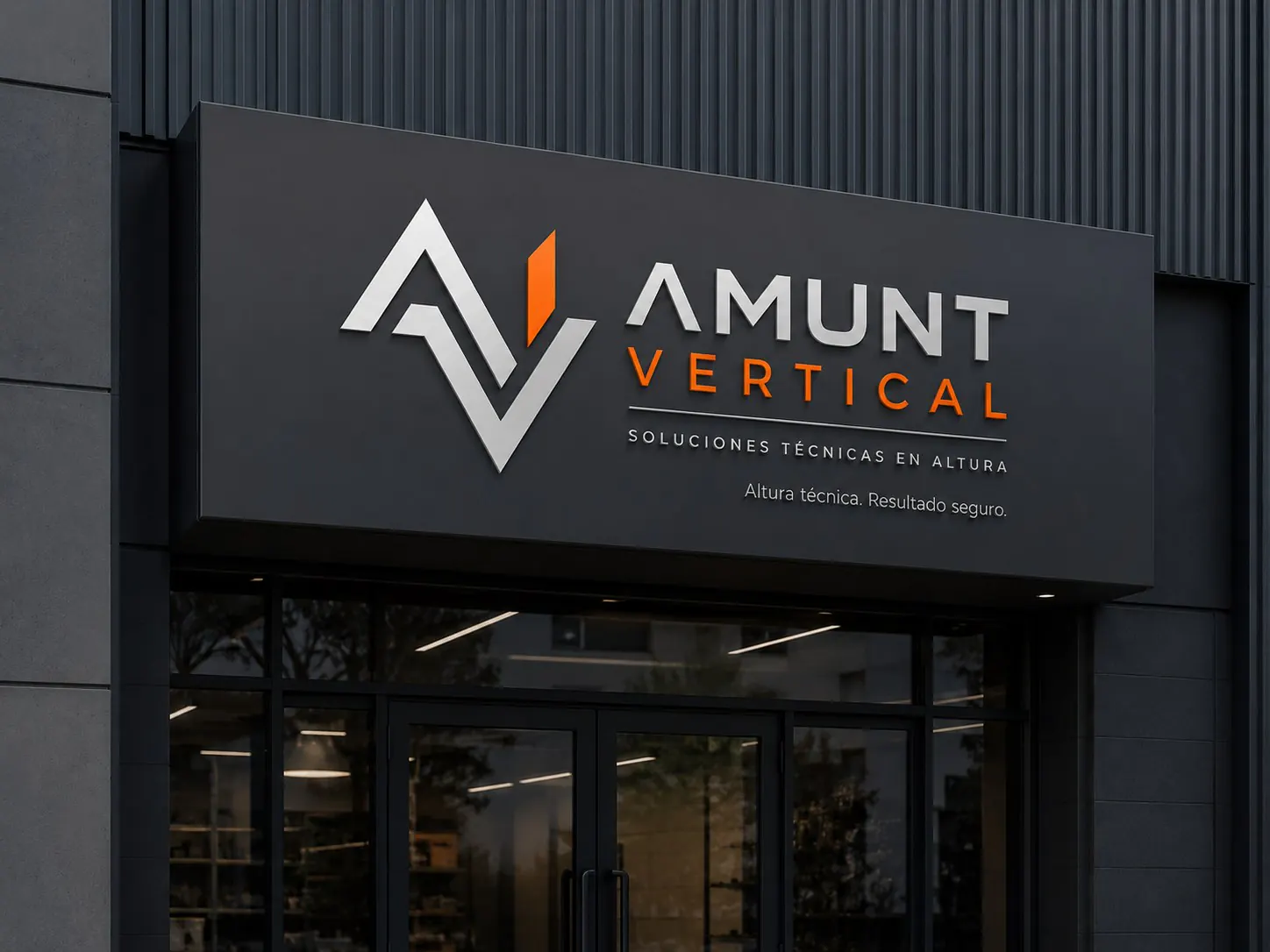 Amunt Vertical exterior signage on a façade