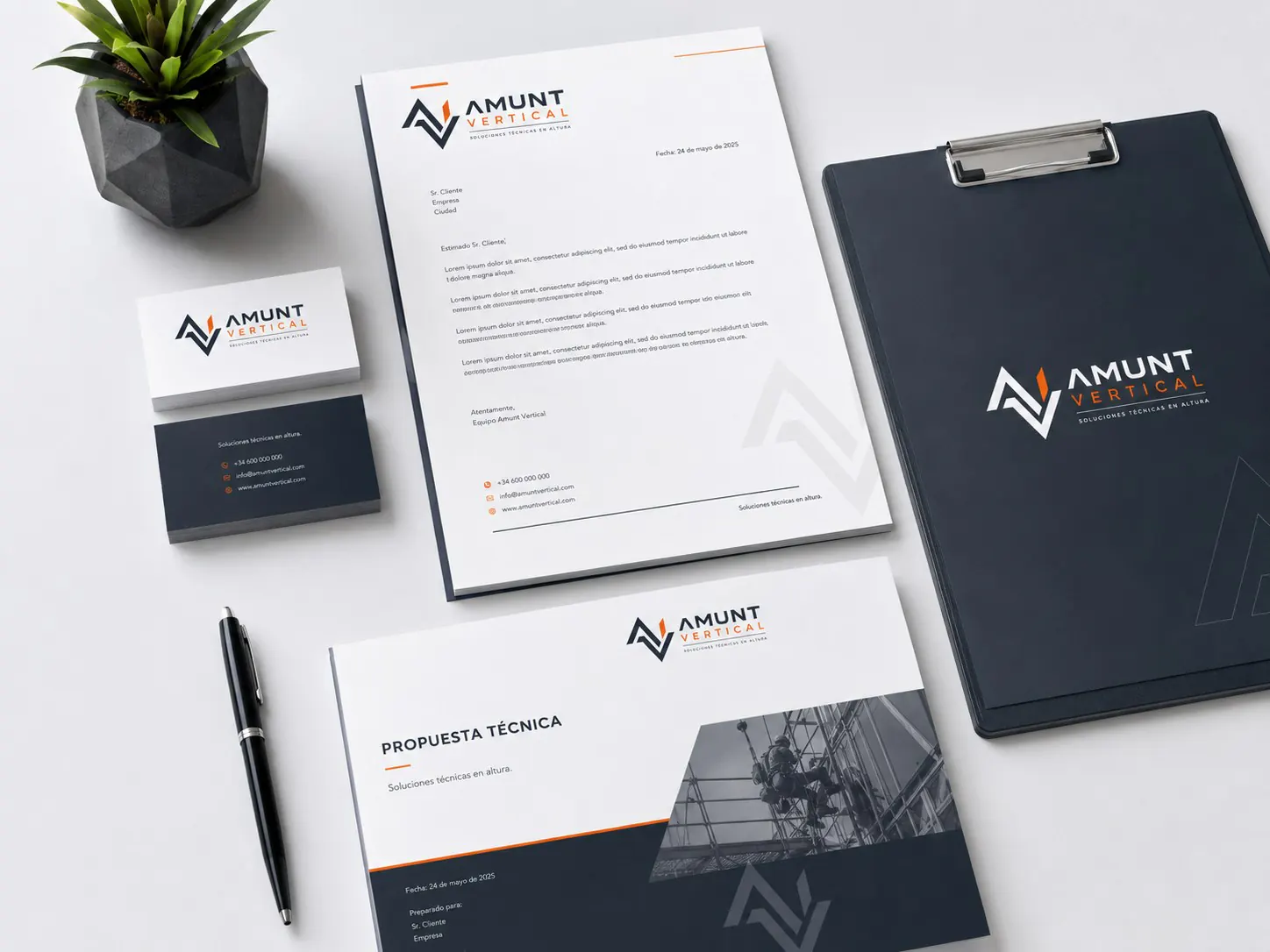 Amunt Vertical corporate stationery, folder and technical proposal