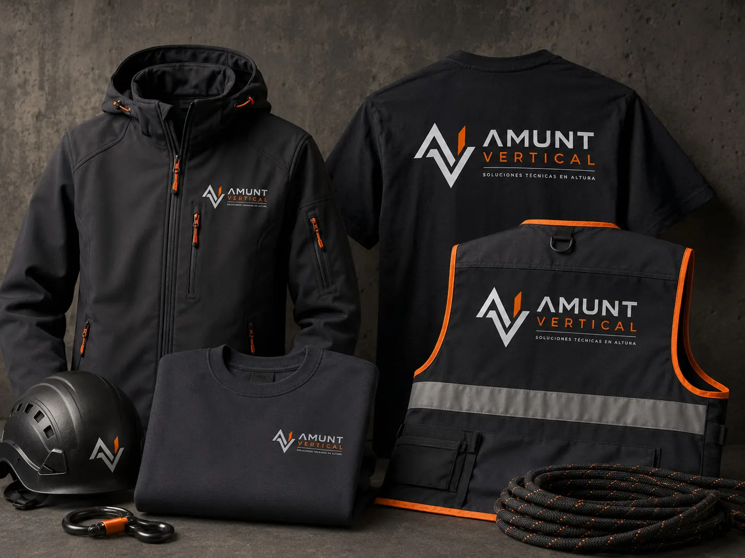 Technical uniforms and work equipment featuring the Amunt Vertical brand