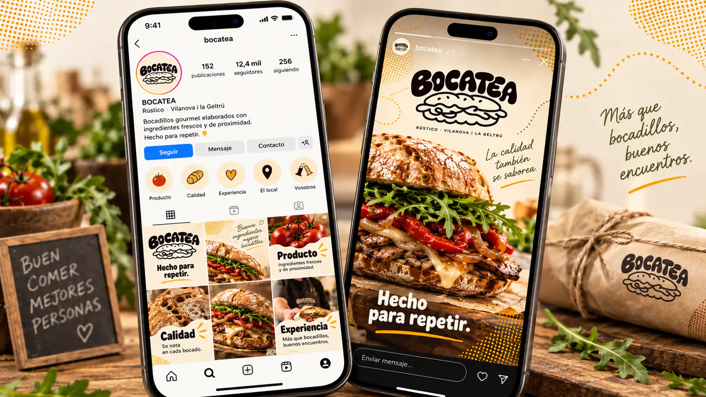 Bocatea social media profile and content shown on two phones