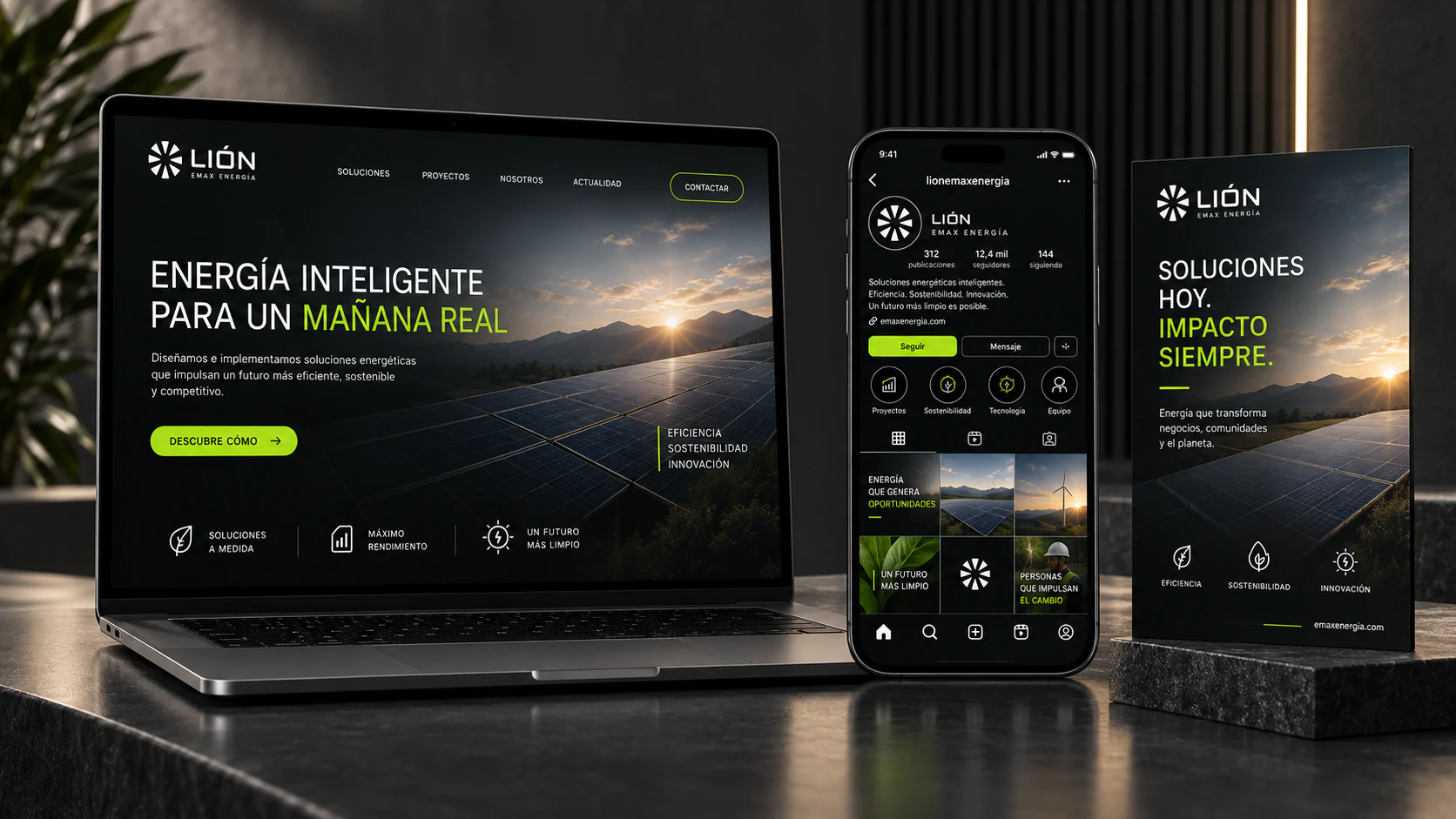 Lión Emax Energía digital applications for web, social media and communications