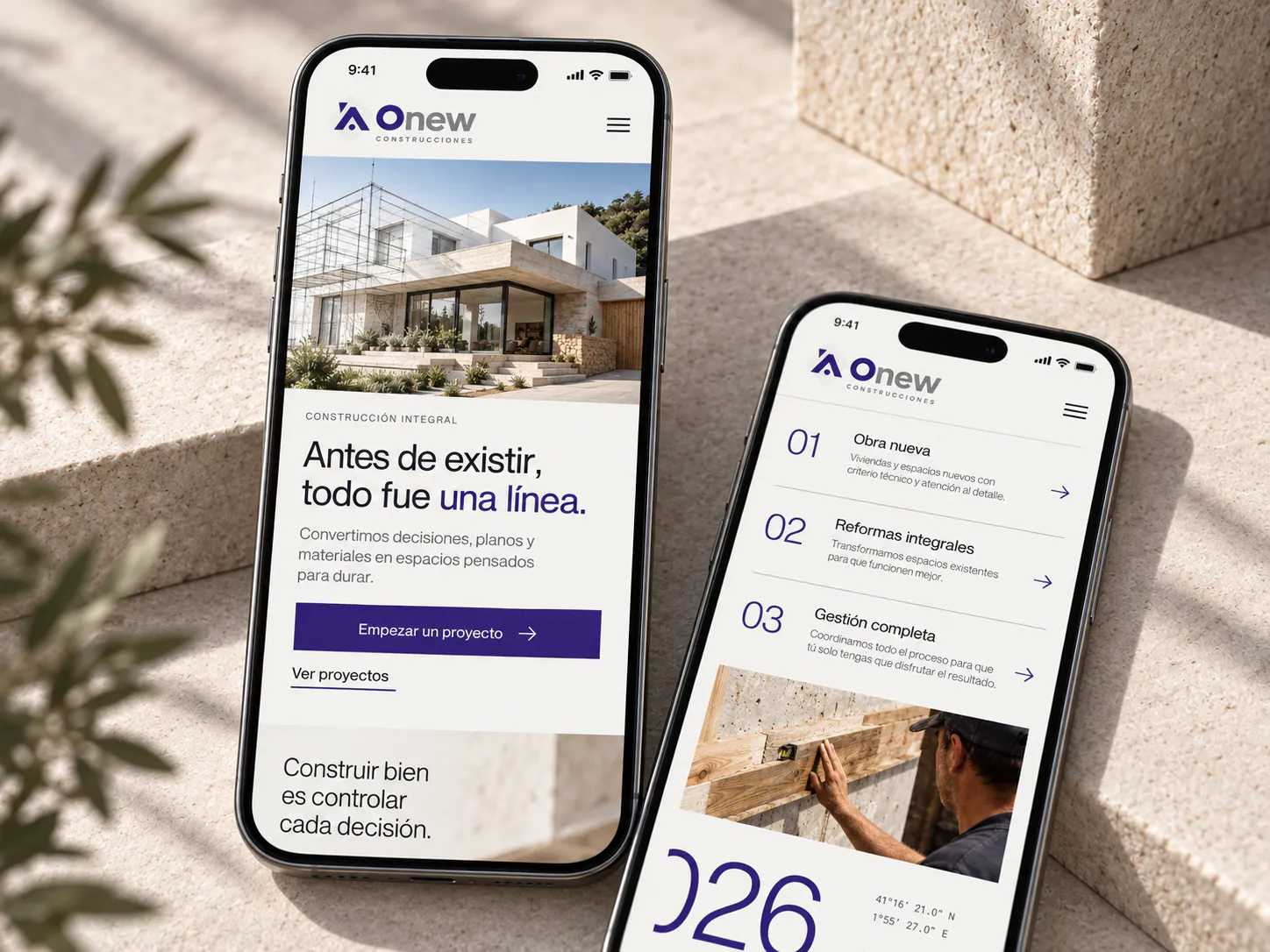 Onew Construcciones identity applied to brand communications