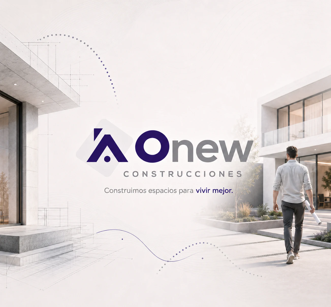 Onew Construcciones identity set among residential architecture and building plans