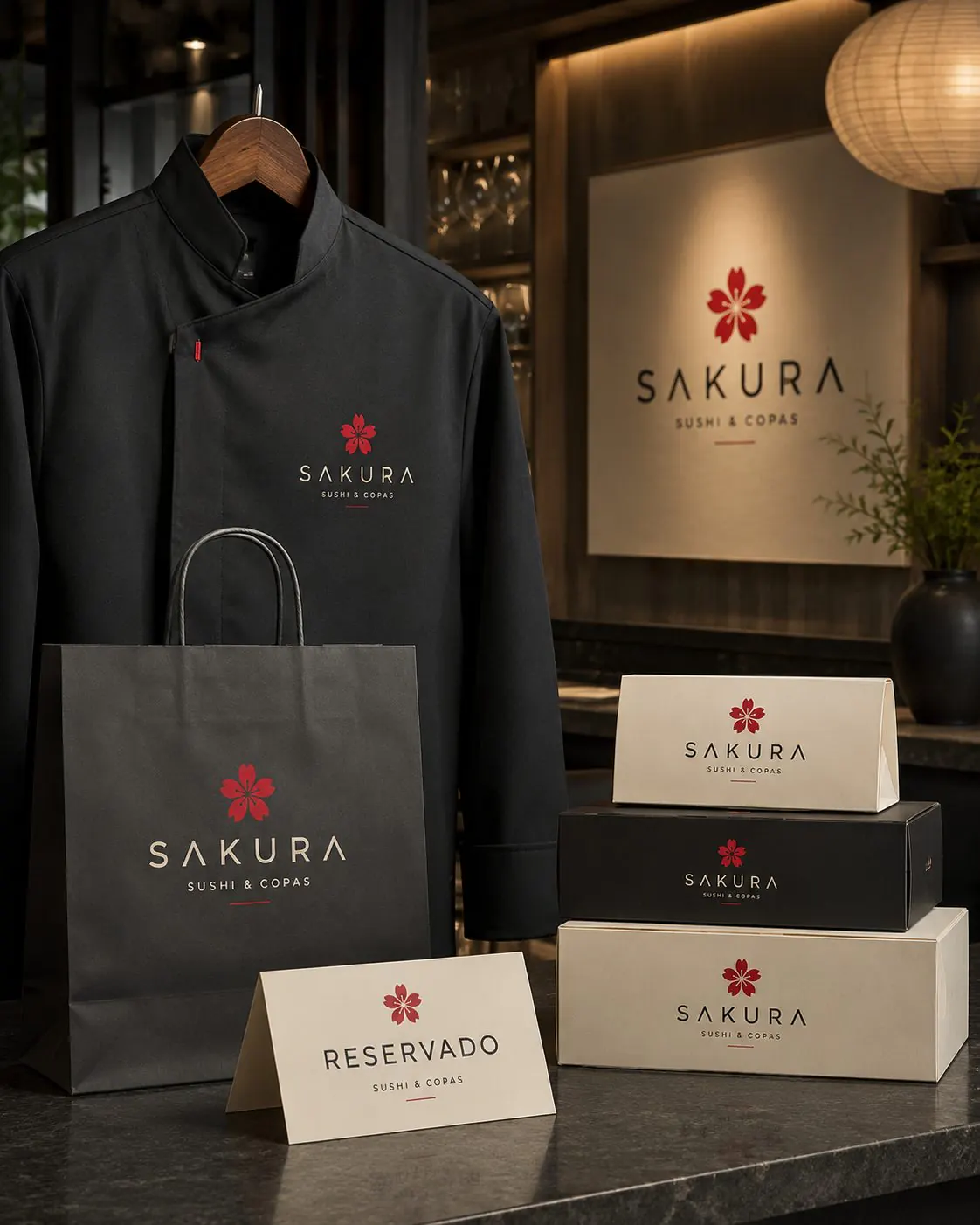 Sakura tableware, packaging and uniform